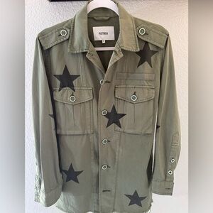 Pistola Camilo Star Print Military Style Womens Lightweight Green Jacket SZ S